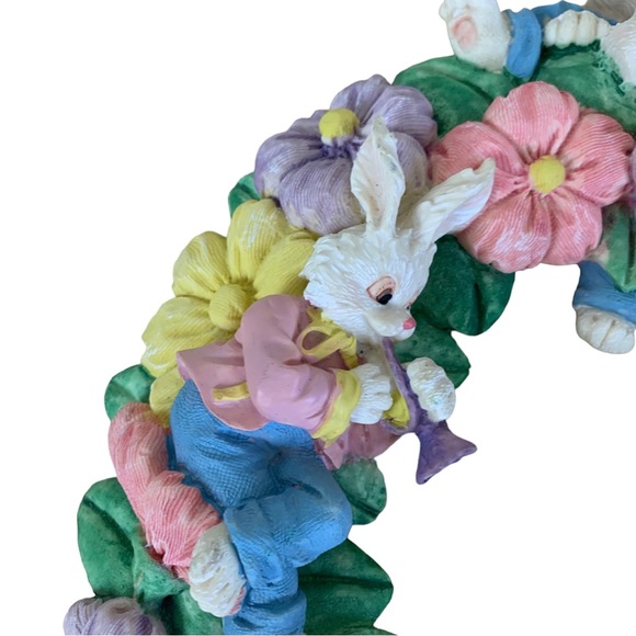 Easter Vintage Resin Spring Pastel
Flower Bunny Pink Bow Wall Decor
Wreath. - Picture 4 of 5